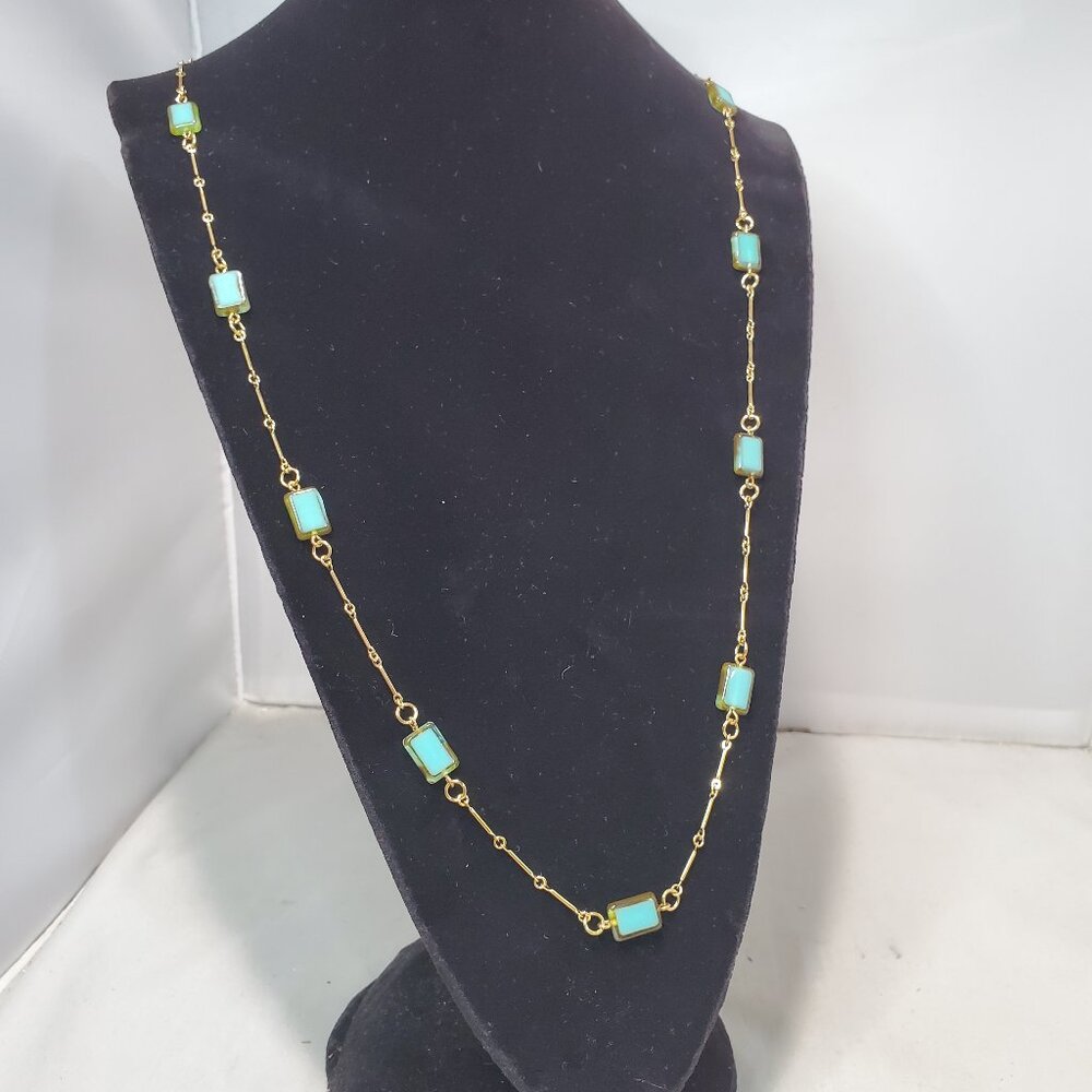 Banana Republic Gold-tone chain necklace rectangular turquoise-colored stones.